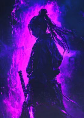 Samurai in Purple Flames