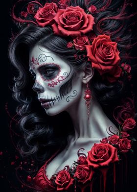 Sugar Skull Woman with Roses