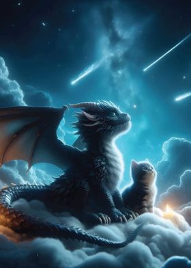 Cute Dragon and Cat Space