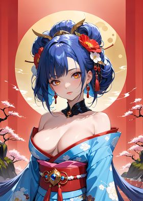 Sexy Anime Geisha Girl in Kimono