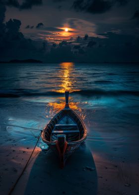 Sunset Boat on Beach