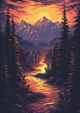 Mountain River Sunset