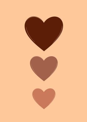 Three Minimalist Brown Hearts