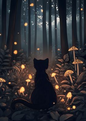 Black Cat in Enchanted Forest