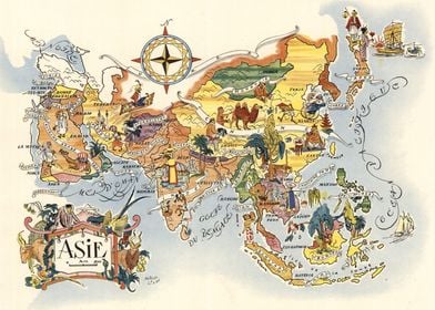 Vintage Asia Map Illustration 1951