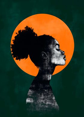 Woman Silhouette with Orange Circle