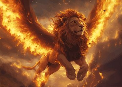 Fiery Lion with Wings