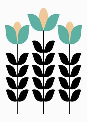 Three Minimalist Teal Flowers