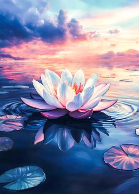 Tranquil Water Lily Sunset