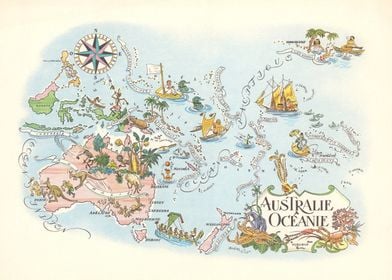 Australia & Oceania Vintage Map 1951