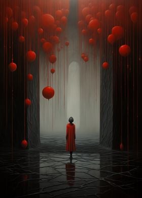 Red Balloons in a Hallway