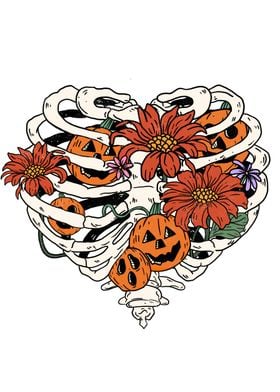 Halloween Ribcage with Pumpkins