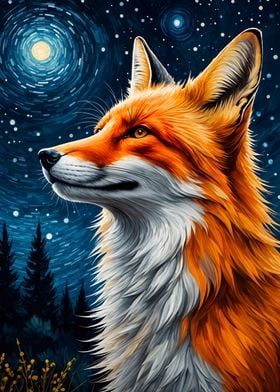 Fox Kitsune Starry Night