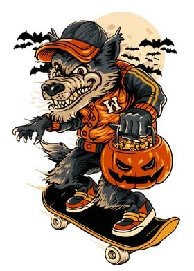 Werewolf Skateboarding Halloween