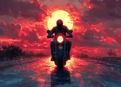 Motorcycle Rider at Sunset