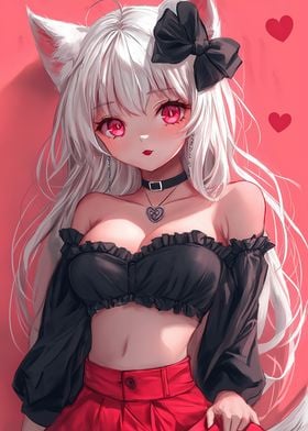 Anime Girl with Cat Ears Neko Girl