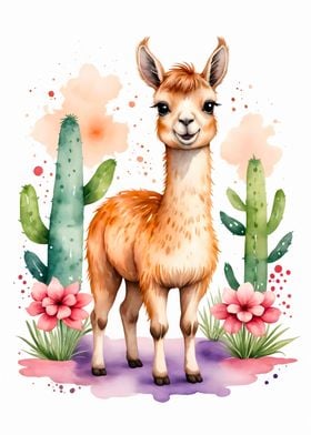 Cute Llama Watercolor