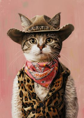 Cowboy Cat Portrait Animal Fashion Art