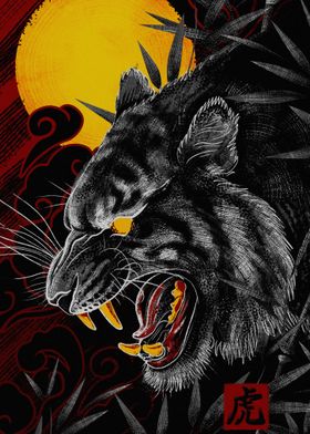 Black Tiger with Red Sun