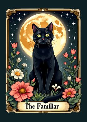 The Familiar Black Cat Tarot Card 