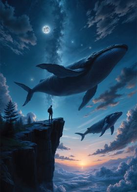 Flying Whales Fantasy Sunset