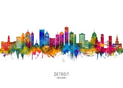 Detroit Skyline Watercolor