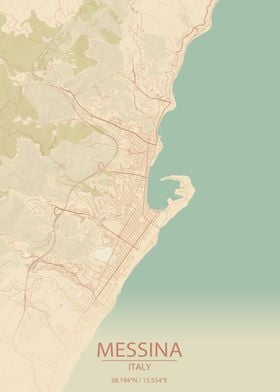 Messina Italy Vintage Style City Map