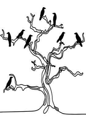 Crow Tree Line Art