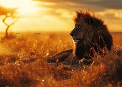 Lion at Sunset golden hour