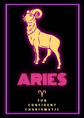 Aries Zodiac Sign Horoscope Neon Art