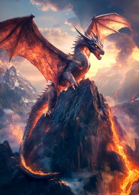 Fiery Dragon on Volcano