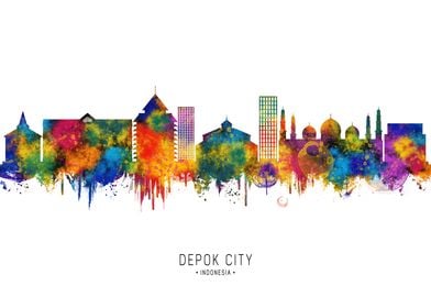 Depok City Skyline Watercolor