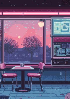 Pixelated Diner Sunset