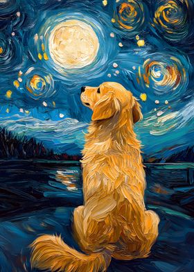 Golden Retriever Starry Night