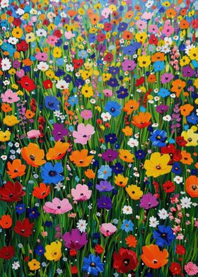 Vibrant Wildflower Field Oil Painting