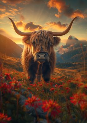 Highland Cow Sunset