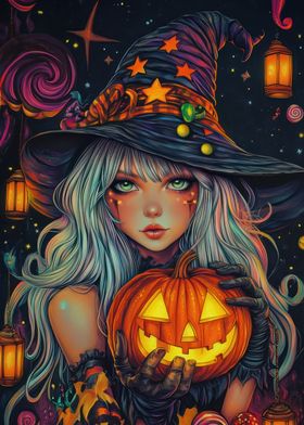 Halloween Witch with Pumpkin 4