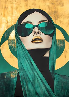 Woman in Teal and Gold Emerald Geometric