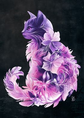 Purple Feather Flowered Cat