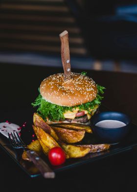 Juicy Burger with Fries