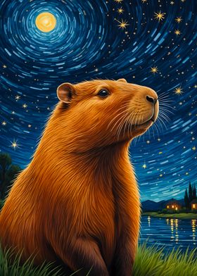 Capybara Starry Night