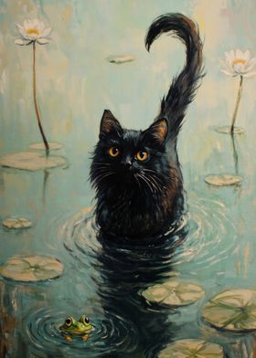 Black Cat in the Pond