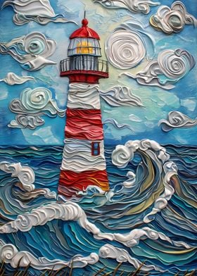 Lighthouse Seascape Stormy Waves