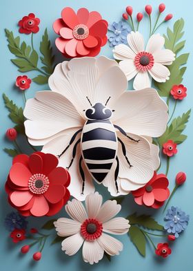 Papercut Bee and Flowers