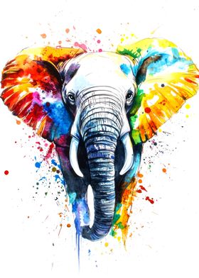 Colorful Elephant Watercolor