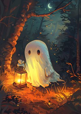 Cute Spooky Ghost holding a lantern