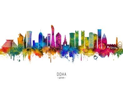 Doha Skyline Watercolor