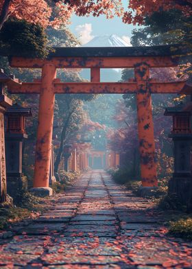 Japanese Shrine Path torii gate Fuji Japan