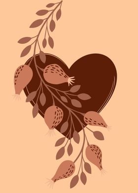 Heart and Floral Branch