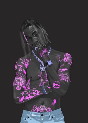 Travis scott Tattooed Man in Pink and Black